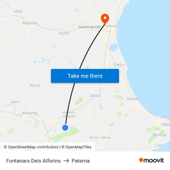Fontanars Dels Alforins to Paterna map