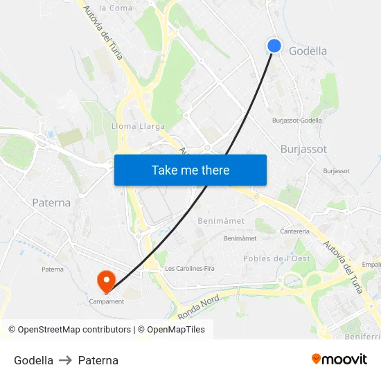 Godella to Paterna map