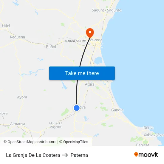 La Granja De La Costera to Paterna map