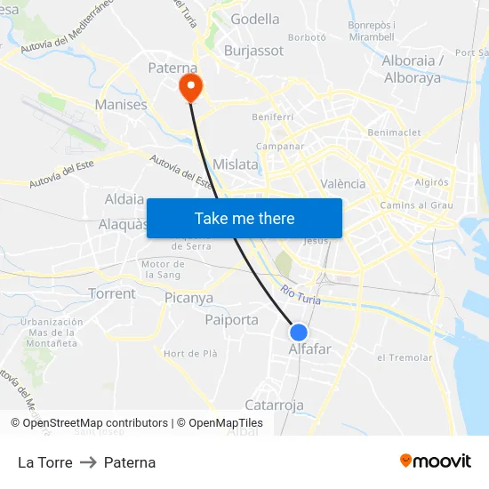 La Torre to Paterna map