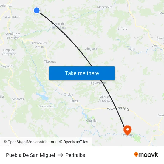Puebla De San Miguel to Pedralba map