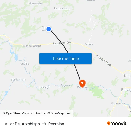 Villar Del Arzobispo to Pedralba map