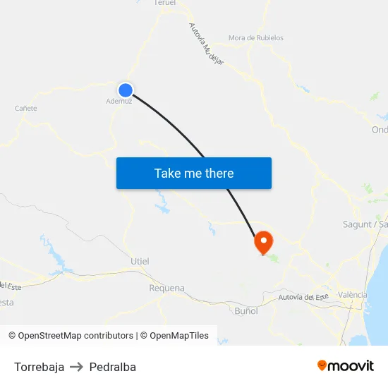 Torrebaja to Pedralba map