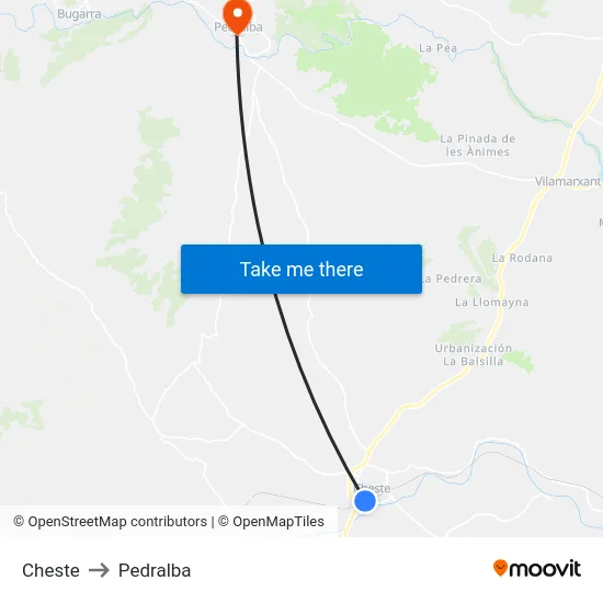 Cheste to Pedralba map