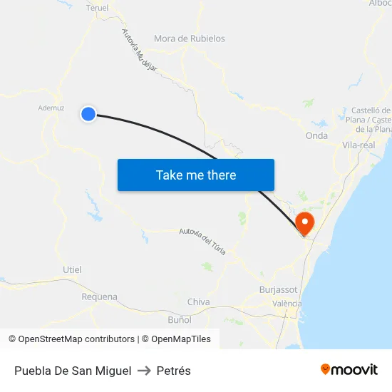 Puebla De San Miguel to Petrés map
