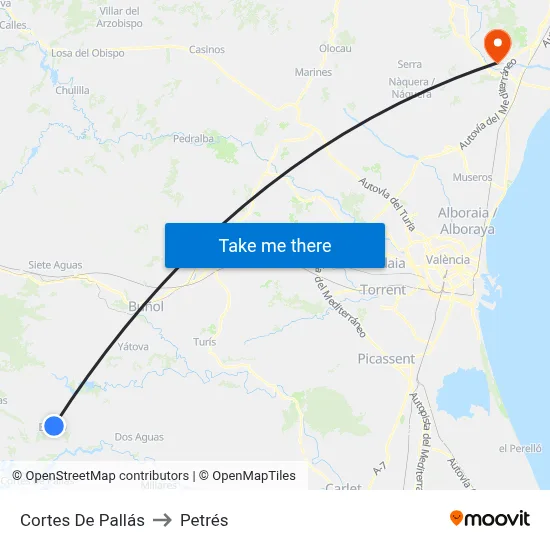 Cortes De Pallás to Petrés map