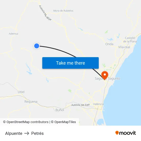 Alpuente to Petrés map