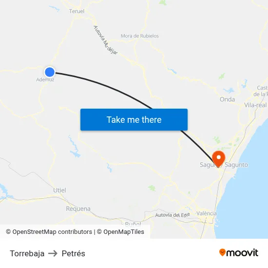 Torrebaja to Petrés map