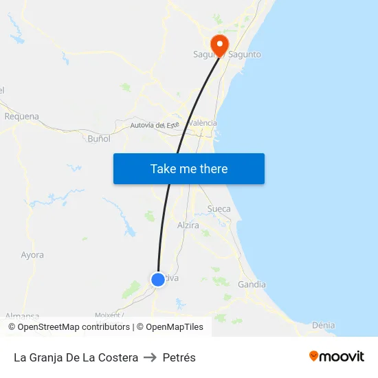 La Granja De La Costera to Petrés map