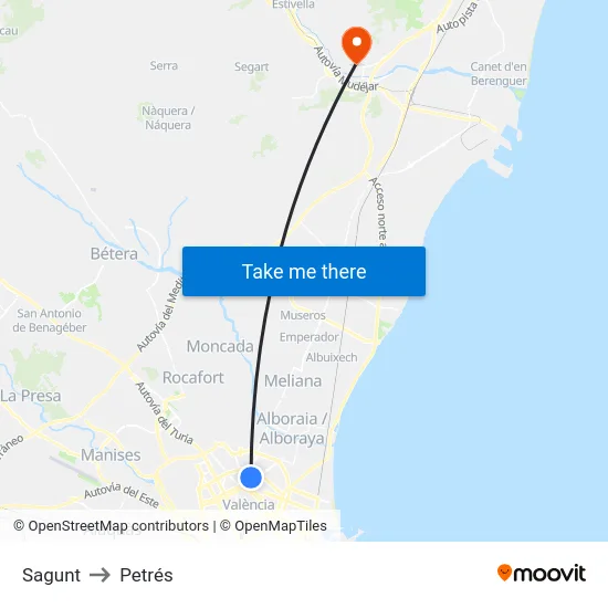 Sagunt to Petrés map