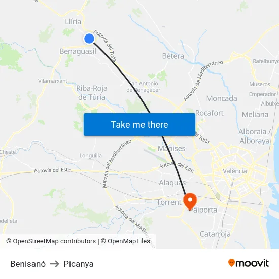 Benisanó to Picanya map