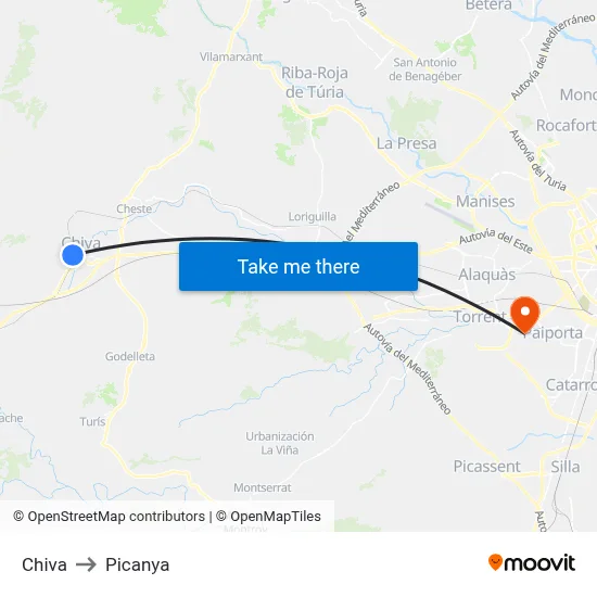 Chiva to Picanya map