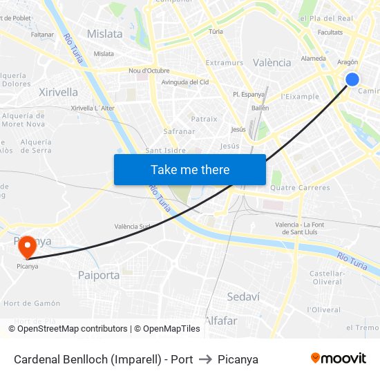 Cardenal Benlloch (Imparell) - Port to Picanya map
