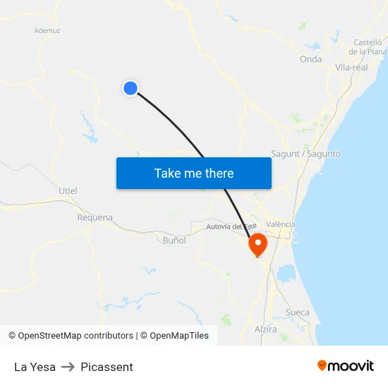 La Yesa to Picassent map