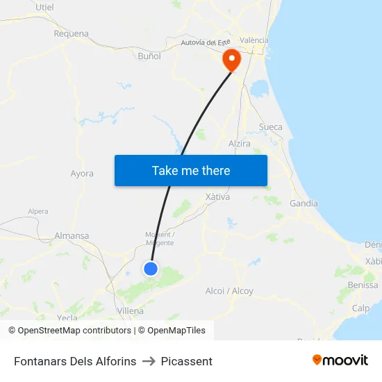 Fontanars Dels Alforins to Picassent map
