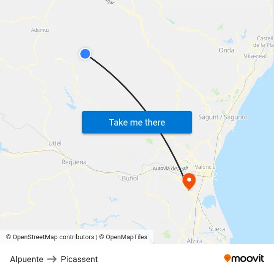 Alpuente to Picassent map