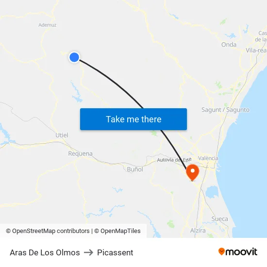 Aras De Los Olmos to Picassent map