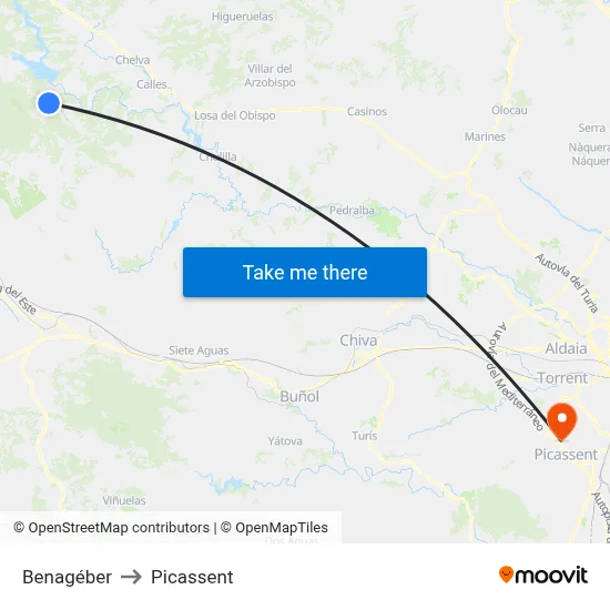 Benagéber to Picassent map