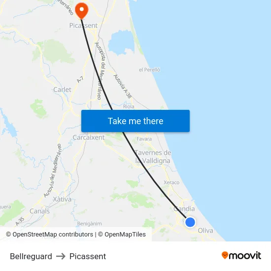 Bellreguard to Picassent map