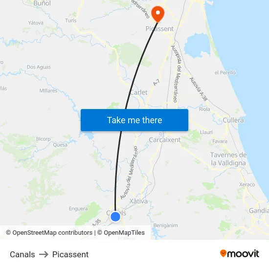 Canals to Picassent map