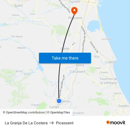La Granja De La Costera to Picassent map