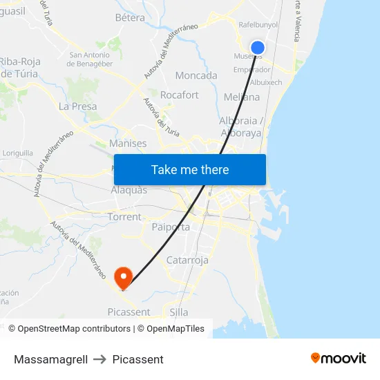 Massamagrell to Picassent map