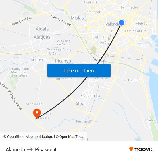 Alameda to Picassent map
