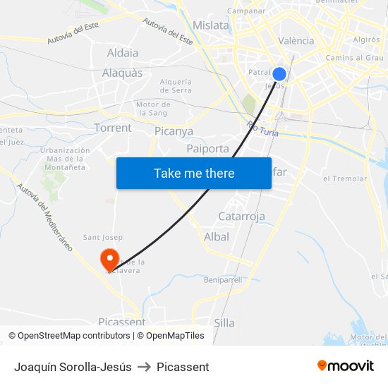 Joaquín Sorolla-Jesús to Picassent map