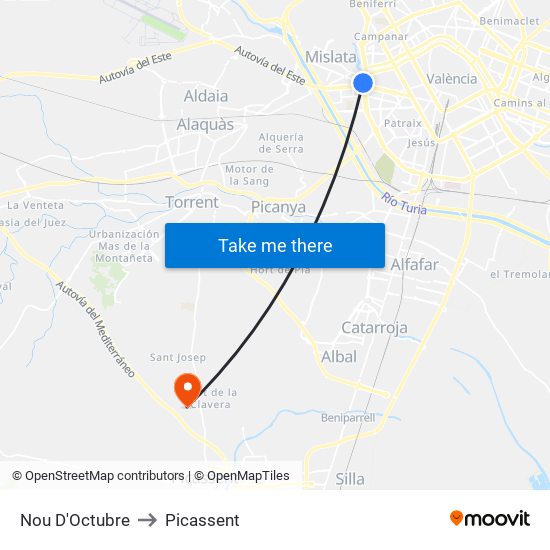 Nou D'Octubre to Picassent map