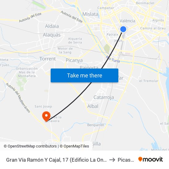 Gran Vía Ramón Y Cajal, 17 (Edificio La Once) [València] to Picassent map
