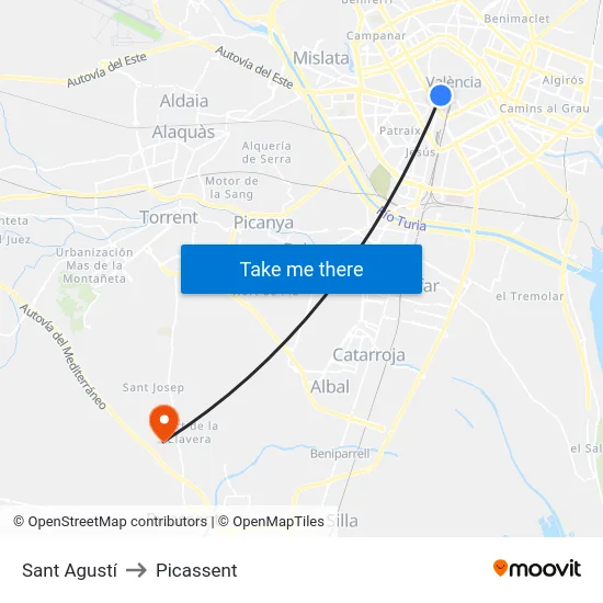 Sant Agustí to Picassent map