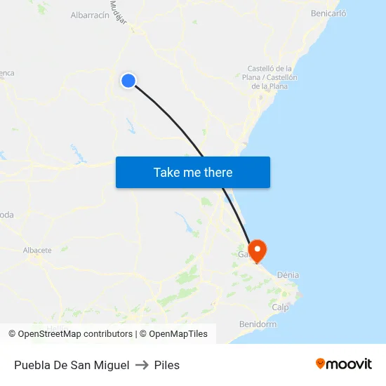 Puebla De San Miguel to Piles map