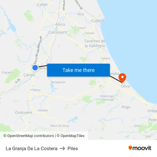 La Granja De La Costera to Piles map