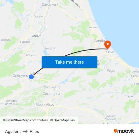 Agullent to Piles map