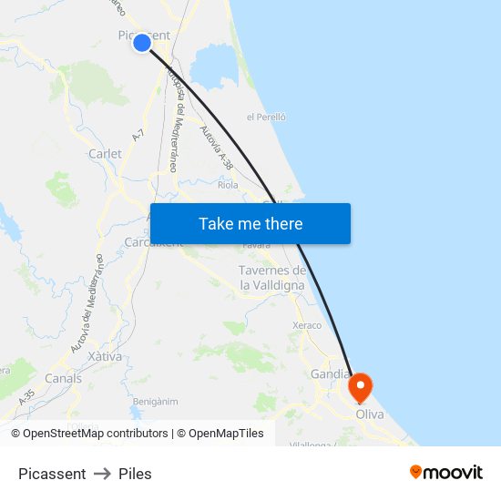 Picassent to Piles map