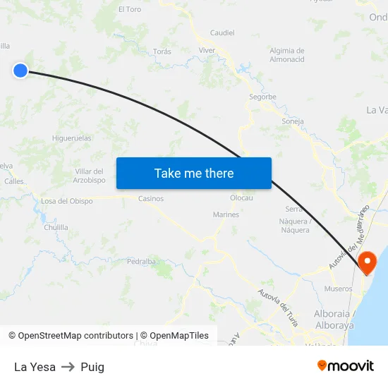 La Yesa to Puig map