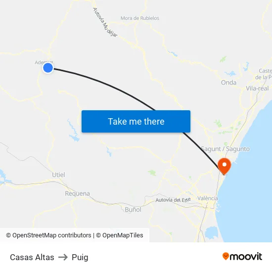 Casas Altas to Puig map
