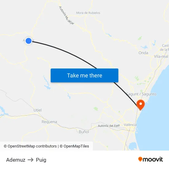 Ademuz to Puig map