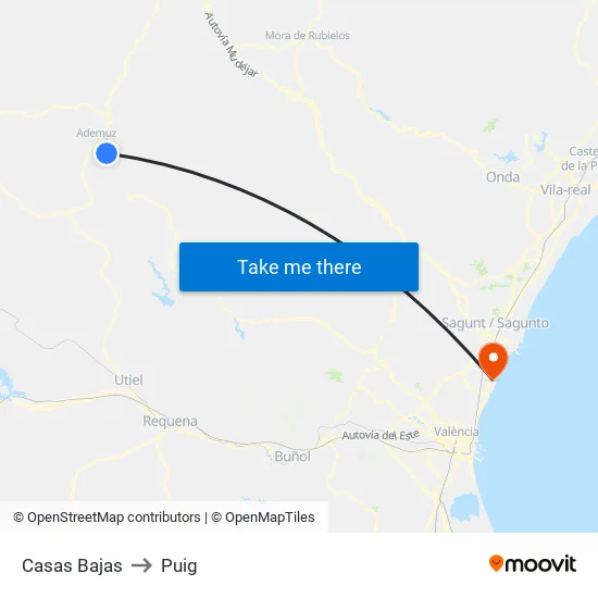 Casas Bajas to Puig map