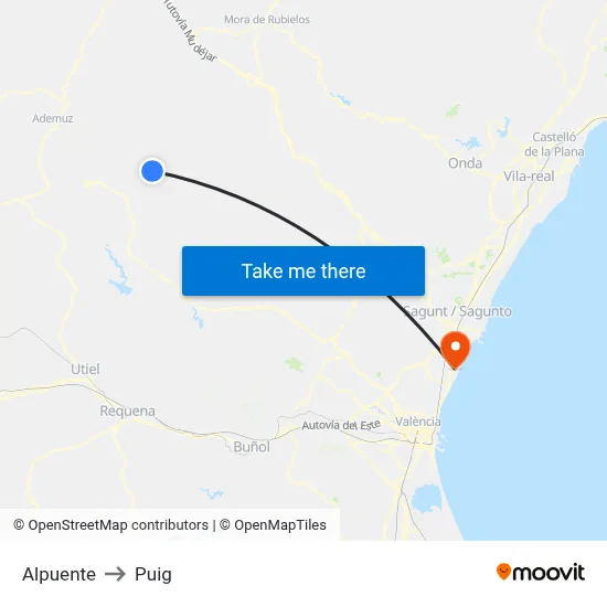 Alpuente to Puig map