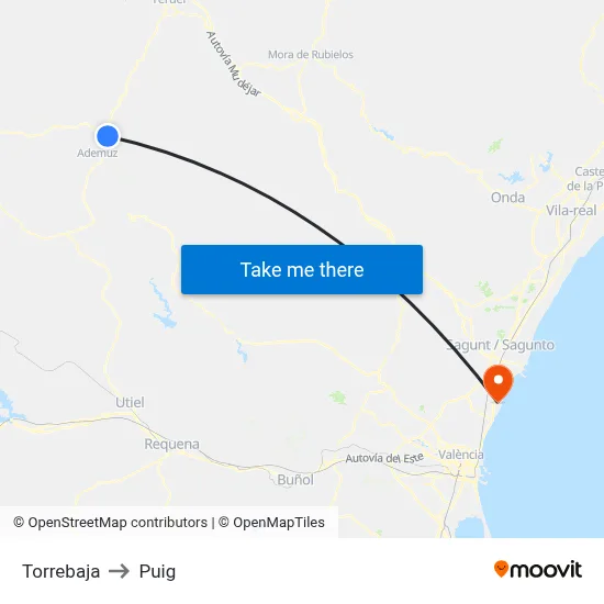 Torrebaja to Puig map