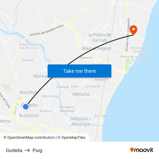 Godella to Puig map