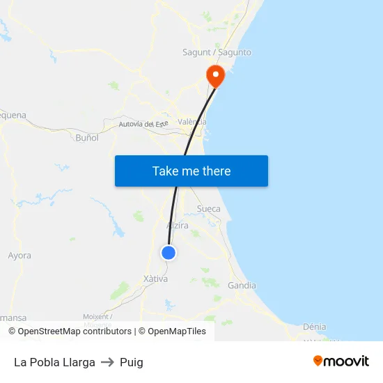 La Pobla Llarga to Puig map