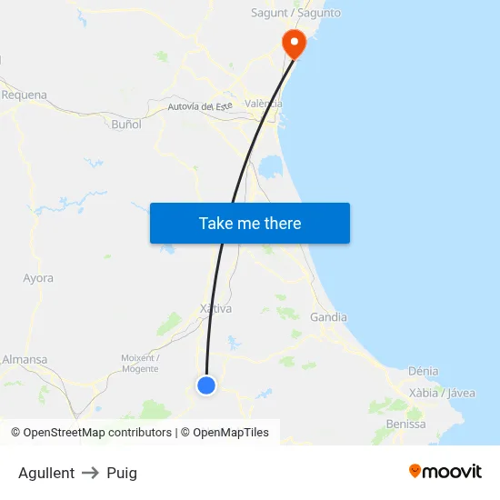 Agullent to Puig map
