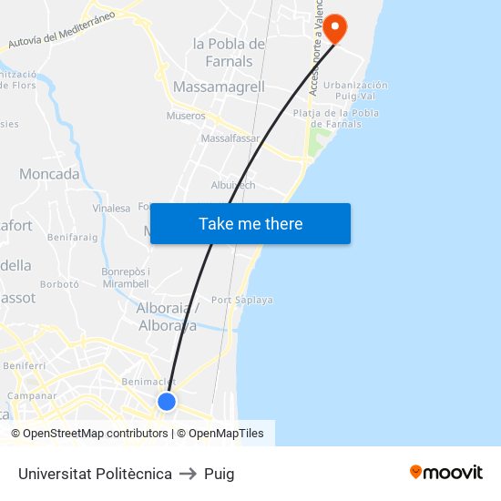 Universitat Politècnica to Puig map