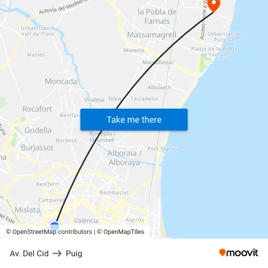 Av. Del Cid to Puig map