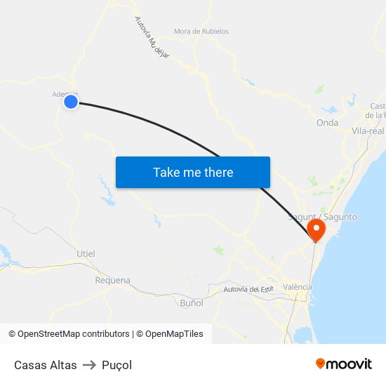 Casas Altas to Puçol map