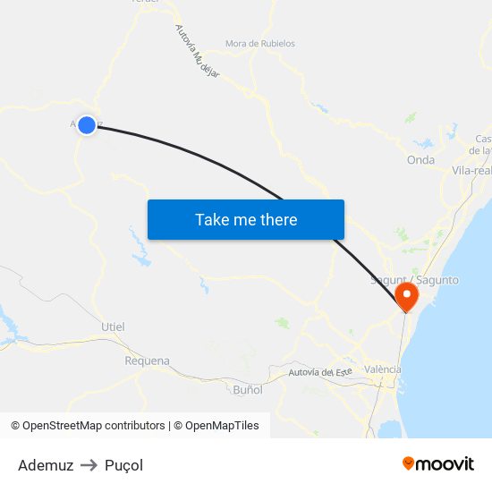 Ademuz to Puçol map