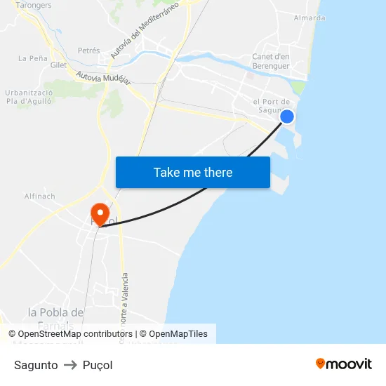 Sagunto to Puçol map