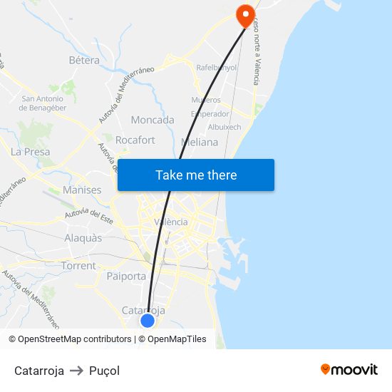 Catarroja to Puçol map